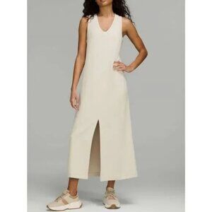 Lululemon Ease of it All Cream V Neck Racer Back Front Slit Maxi Dress 4